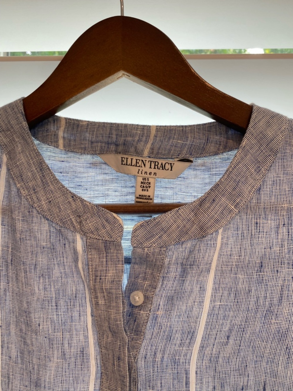Ellen Tracy Linen Blue Stripe Womens Size US S